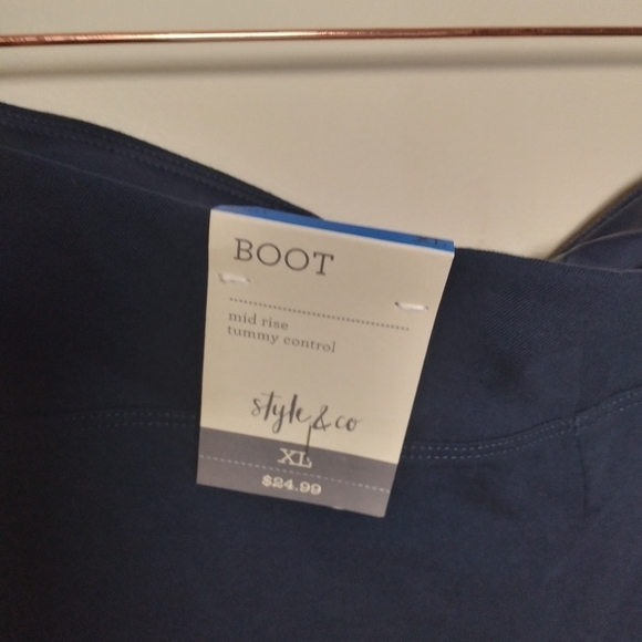 Style & Co Navy Blue Mid Rise Tummy Control Bootcut Ess Yoga Trousers Size XL - Picture 5 of 12